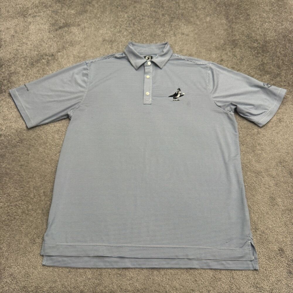 FootJoy Athletic Fit Stretch Golf Polo Shirt FJ Mens 2XL Blue White Striped Top